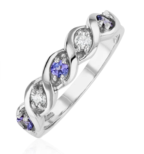 Tanzanite 2.25 x 2.25mm And Diamond 18K White Gold Ring